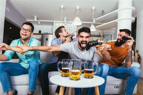 An at-home video game bachelor party